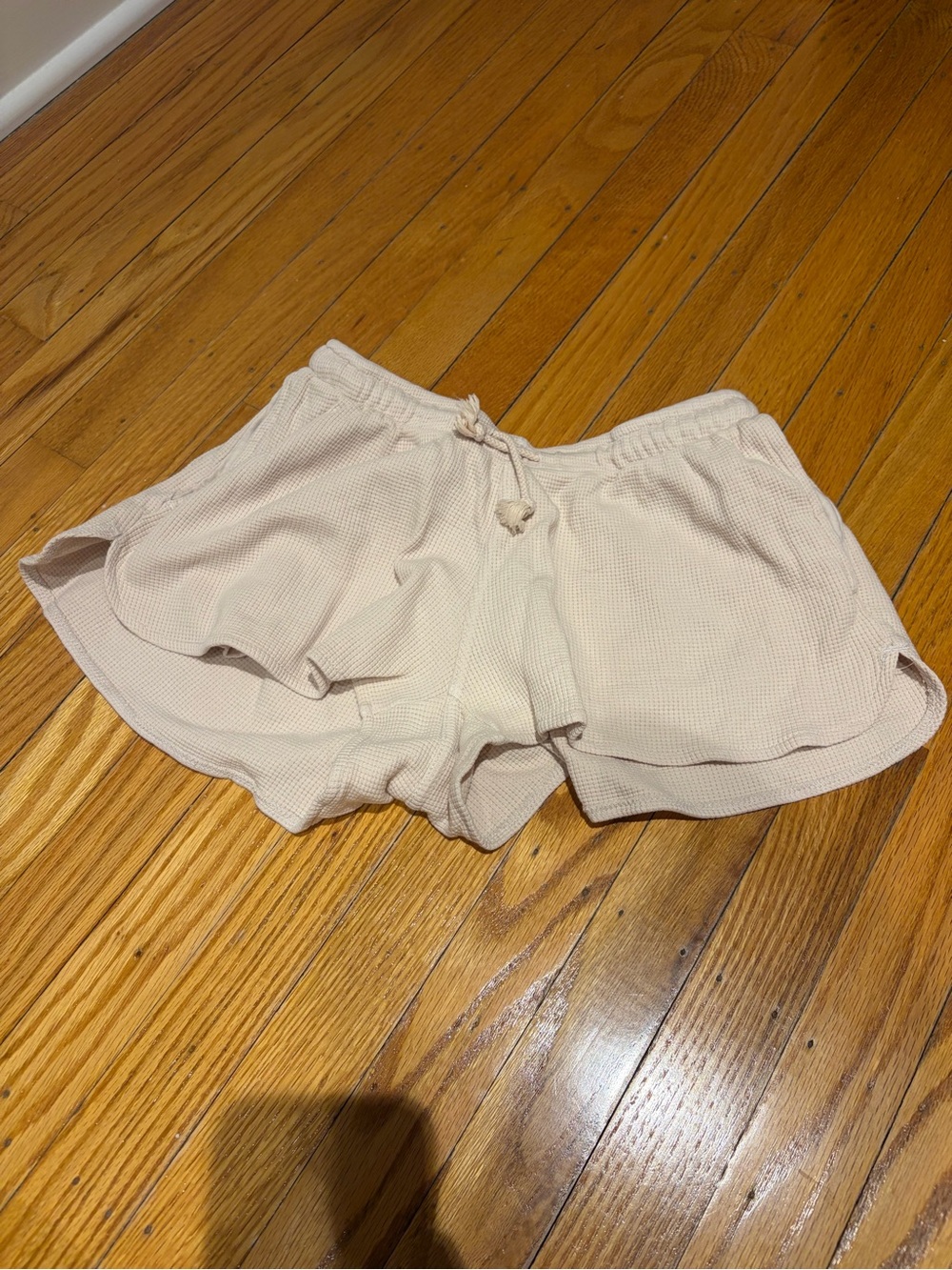 Brandy Melville Cream Waffle-Knit Drawstring Athletic Shorts